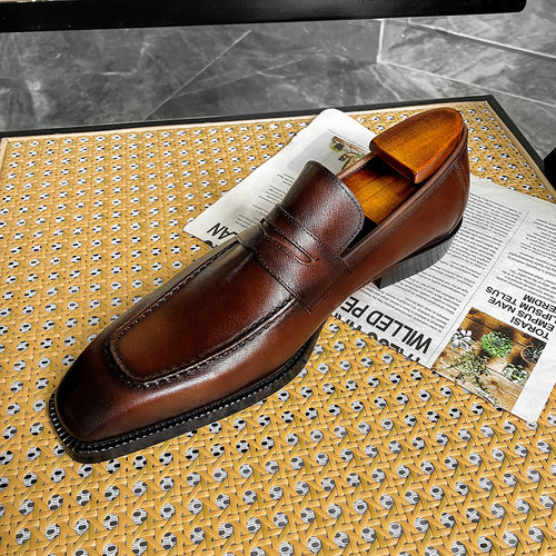 手工男士皮鞋商务豆豆鞋头层牛皮懒人鞋一脚蹬休闲皮鞋乐福鞋套脚