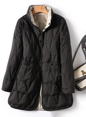 反季轻薄羽绒服女2024新款中长款大码200斤小个子中老年外套冬季