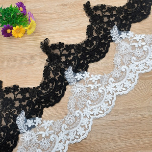 黑白色车骨线欧根纱网底刺绣蕾丝花边婚纱礼物窗帘纺织材料宽15cm