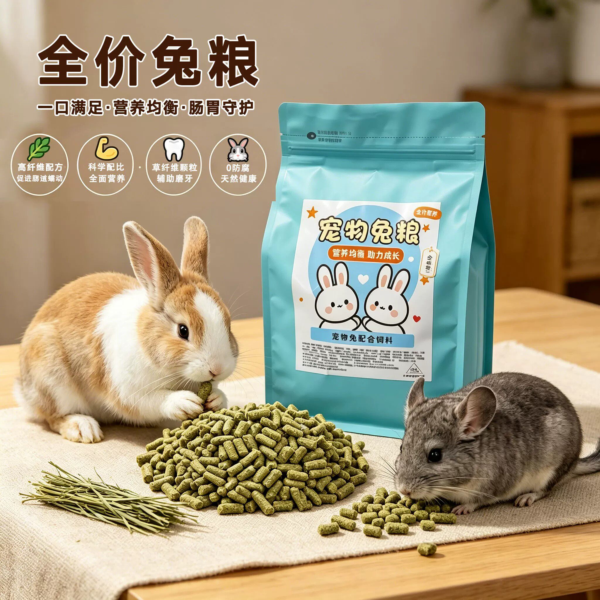兔粮兔饲料兔子粮食幼兔成兔粮宠物小兔粮专用侏儒兔食物颗粒干粮图片