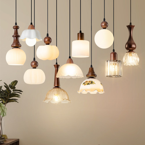 中古风实木床头过道餐厅小吊灯