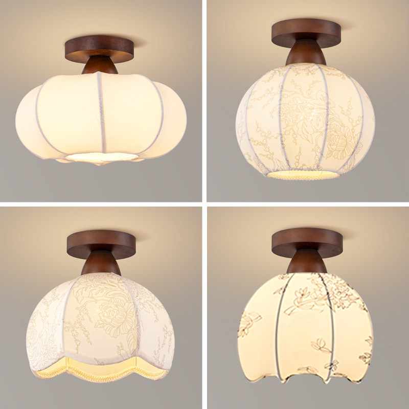 中古风宋氏美学复古布艺吸顶灯玄关过道灯胡桃木色花纹温馨护眼灯,家装灯饰光源,厨卫/阳台/玄关/过道吸顶灯,淘宝优惠券,粉丝福利购,淘宝优惠卷