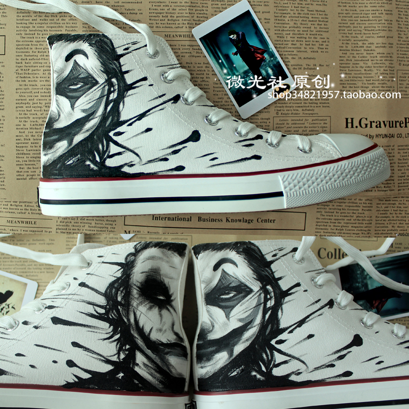 回力涂鸦DC小丑高帮原创帆布鞋白