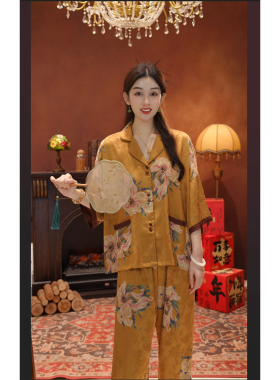 七七【紫荆满缘】棕色2025夏季爆款刻花工艺可外穿家居服SMS