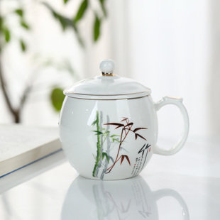 兴利达陶瓷杯会议室水杯宾馆酒店中式茶杯办公室杯带盖家用套装