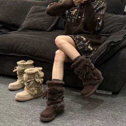 H55女鞋曼尼托巴2025冬季新款北欧小众设计加绒加厚中长筒雪地靴