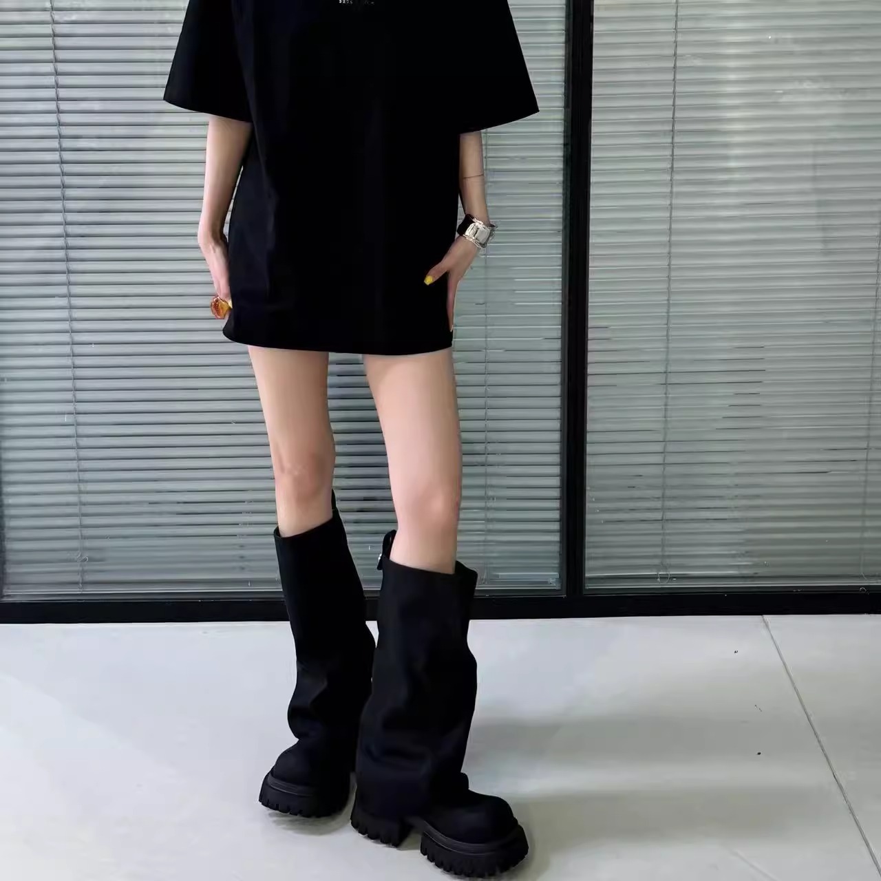 【现货】H55女鞋智能city休闲厚底百搭显瘦短靴堆叠感时装靴长靴