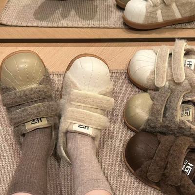 H55女鞋宝宝巴士2025暖冬版加棉贝壳头百搭厚底内增高休闲德训鞋