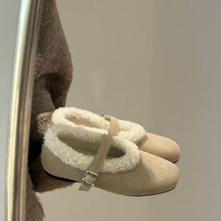 【现货】H55女鞋金奈尔新款极简风优雅卷毛平底百搭绒面玛丽珍