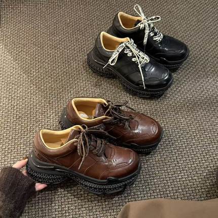 H55女鞋琥珀流光2025新款头层牛皮休闲厚底增高复古巴比伦老爹鞋