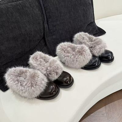 H55女鞋华沙夜曲2025冬季新款复古深口英伦粗跟法式圆头毛毛鞋