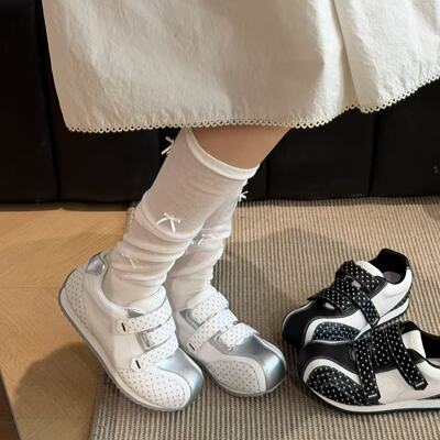 H55女鞋邂逅波卡尔2026春季新款魔术贴厚底圆头休闲百搭德训鞋女