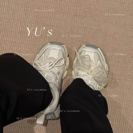 H55女鞋跷跷板西太后风阔版老爹鞋休闲魔术贴双鞋带4cm25年新款