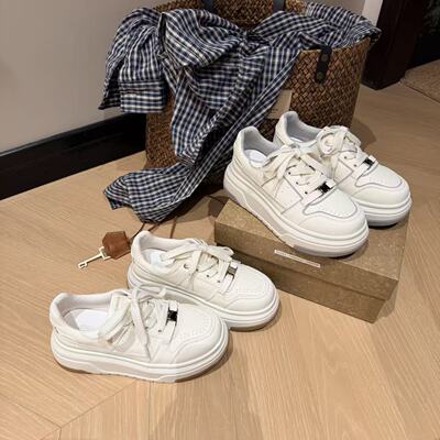 H55女鞋小银扣长期主义2026春季新款超百搭休闲厚底增高大白鞋