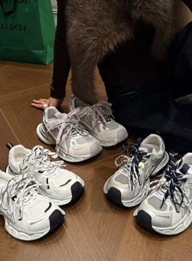 H55女鞋小怪兽2026春季新款休闲拼色增高银色圆头厚底百搭老爹鞋