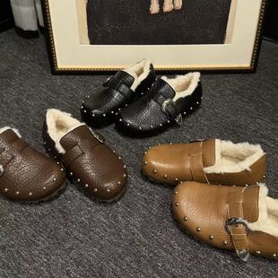 软底百搭复古铆钉加绒复古博肯鞋 新款 雷克蒙德2025冬季 H55女鞋