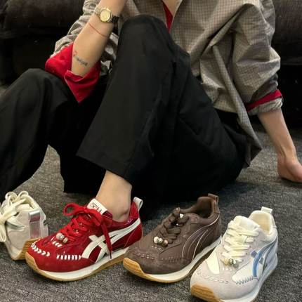 H55女鞋斯嘉丽氛围系2025新款百搭休闲韩版厚底游牧阿甘鞋德训鞋