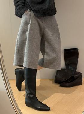 H55女鞋轻法式2025冬季新款尖头弹力瘦瘦靴短筒楔形增高时装靴