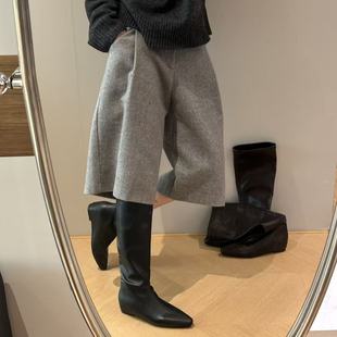 H55女鞋轻法式2025冬季新款尖头弹力瘦瘦靴短筒楔形增高时装靴