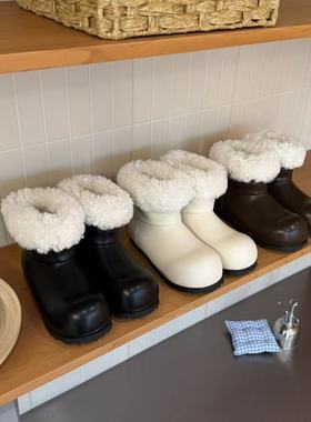 H55女鞋雪国巴士2025冬季新款厚底保暖时尚百搭加绒增高雪地靴