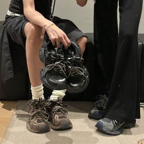 H55女鞋威尼斯海2025新款小怪兽厚底百搭休闲增高系带拼色老爹鞋