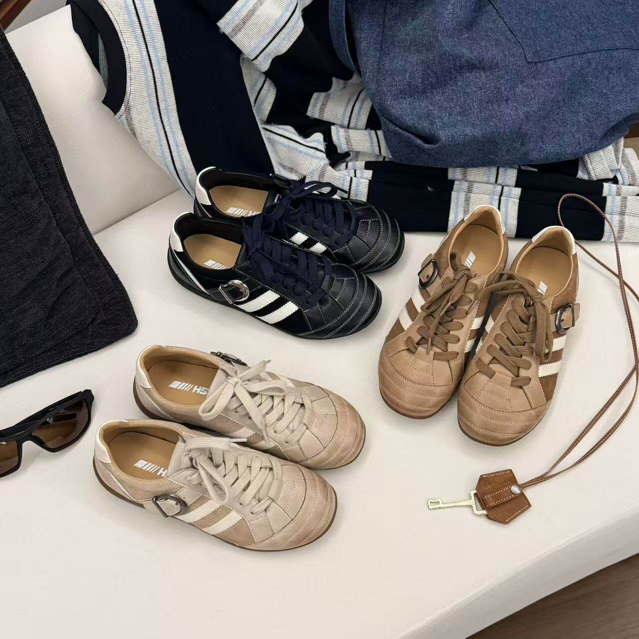 H55女鞋慵懒周末2026春季新款做旧中古感休闲百搭平底复古德训鞋