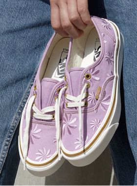 范斯vans authentic og低帮紫色绣花高端线帆布鞋VN0A4BV94IJ