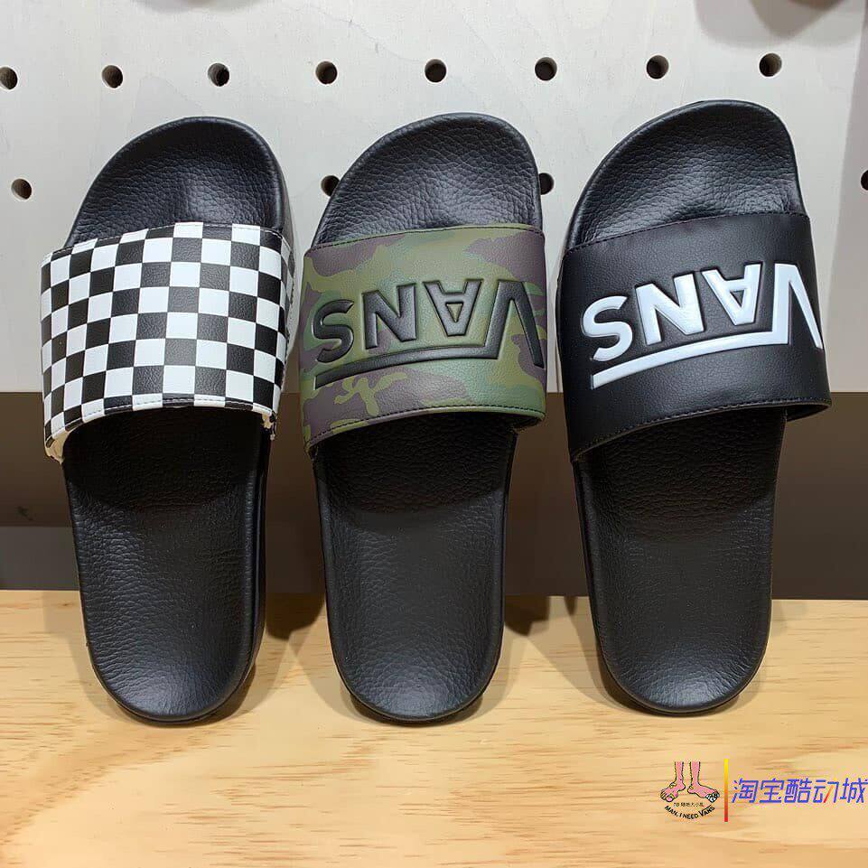 现货VANS SLIDE-ON黑白迷彩logo棋盘男女运动拖鞋VN0004KIIP9\X6