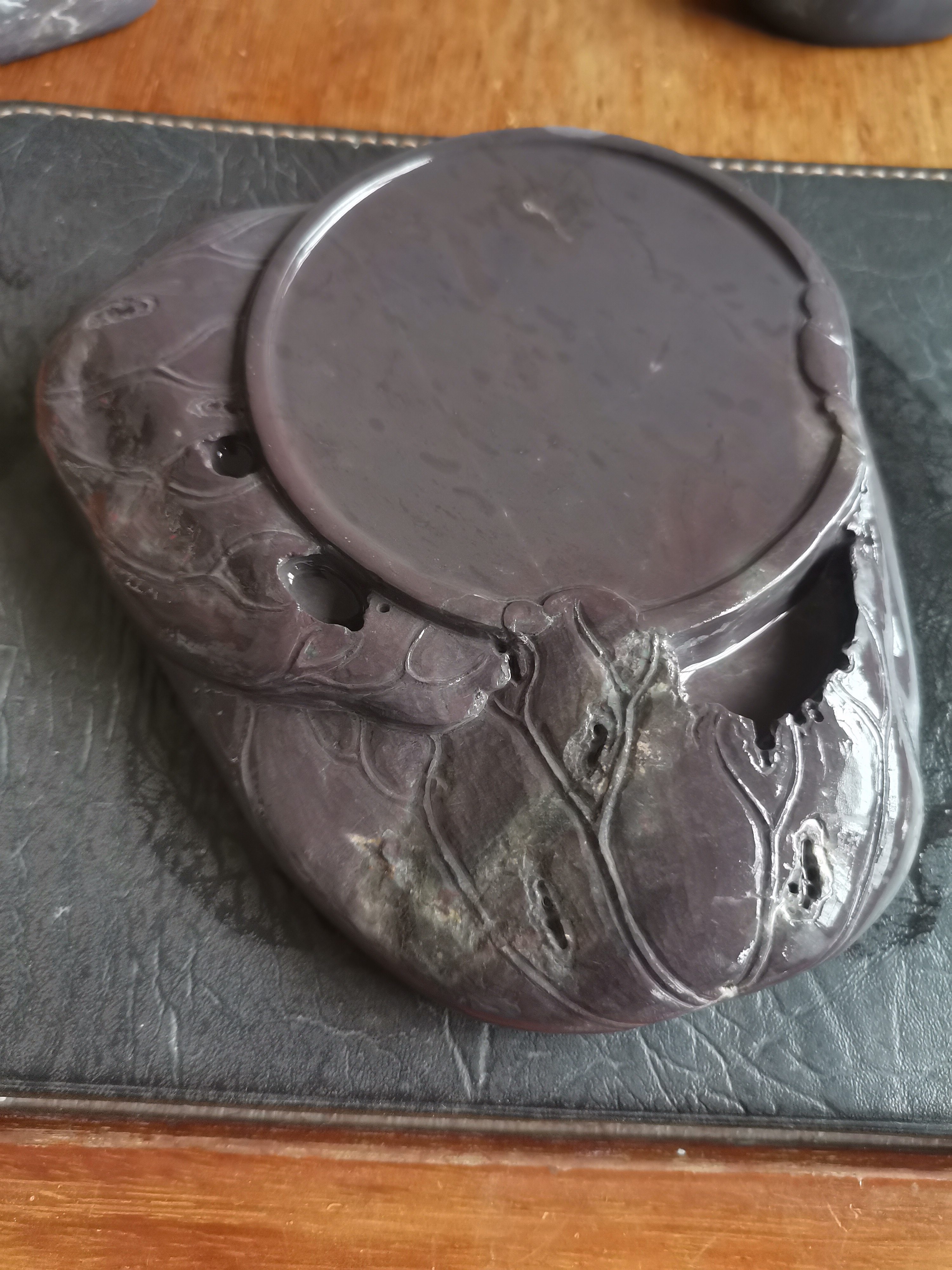 端砚水岩麻子坑13.5/13/3.3厘米 石品天青,麻子,纯肉