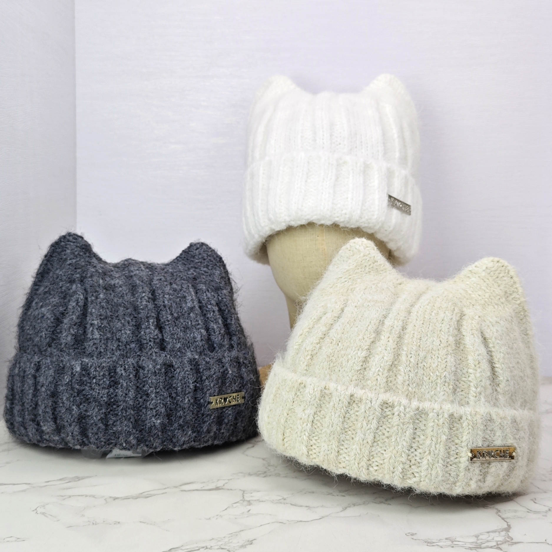 猫耳朵帽秋冬季毛线帽加大码头围可爱保暖帽防寒帽护耳针织帽子女