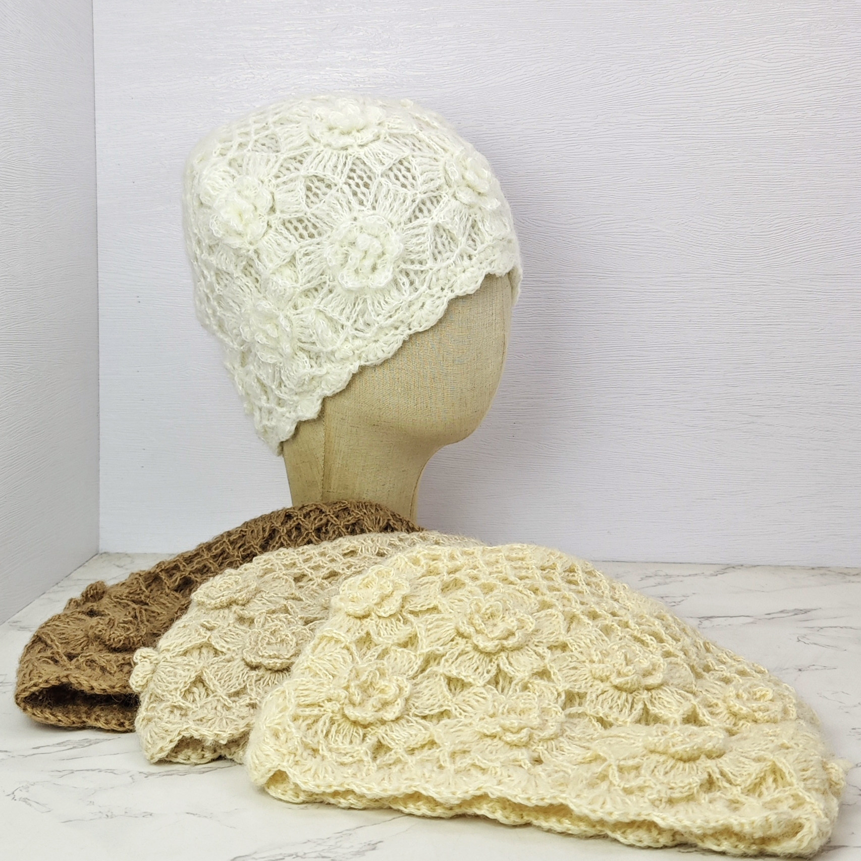 手工钩花针织帽编织毛线帽镂空包头帽女春秋冬季保暖文艺冷帽子