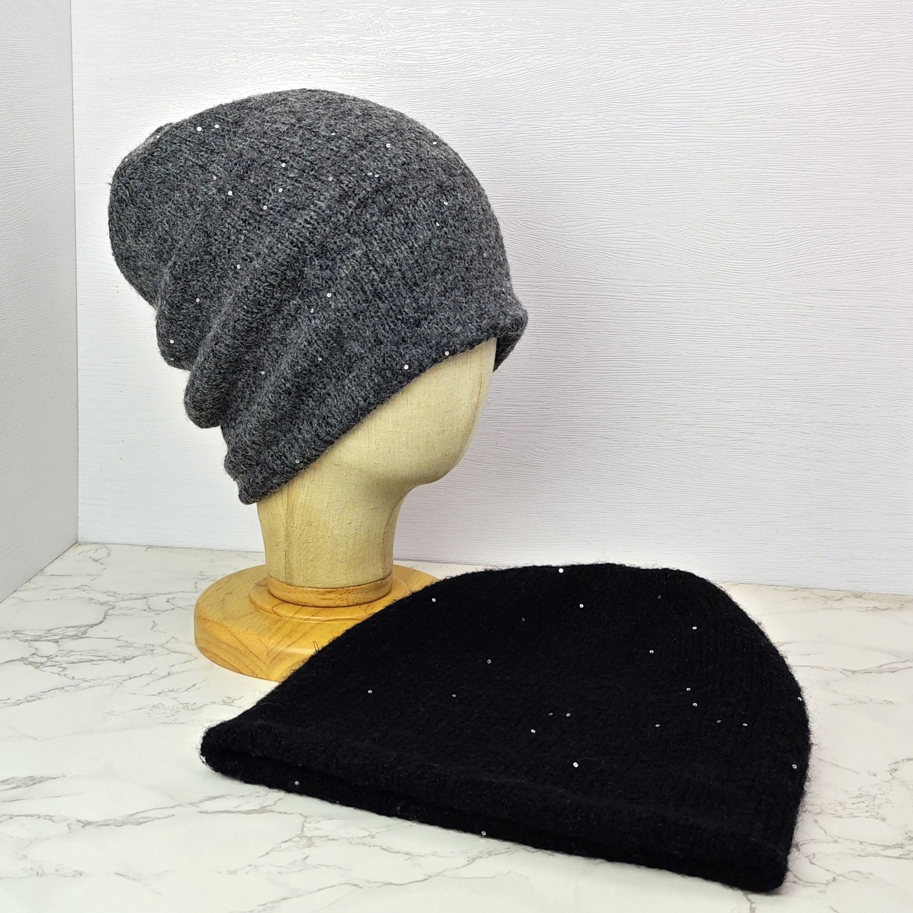 星空冷帽女双层加厚柔软针织帽加大码大头围保暖护耳毛线帽堆堆帽