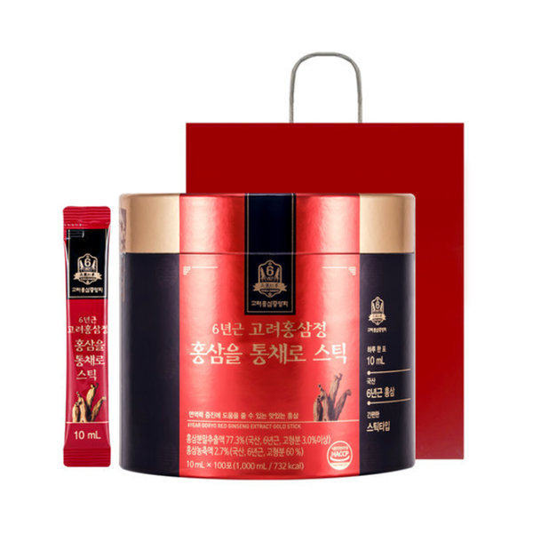 韩国直邮高丽红参中央会6年根完整红参液每日一条装10ml*100袋