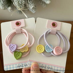 甜美女童纽扣皮筋扎马尾发圈头绳发饰 品质发圈套装 3根装 商超热卖