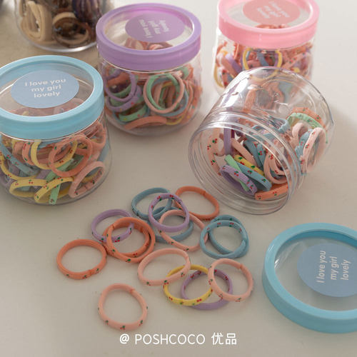 约50根新款盒装儿童彩色扁带印花手指圈宝宝扎小揪揪皮筋发绳发圈