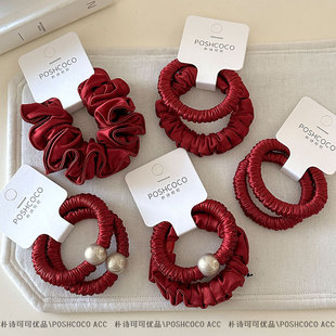 新年红色超柔软绸缎发圈~高弹力不伤发百搭丸子头小肠发圈头饰女