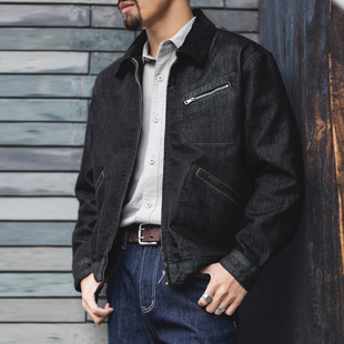 翻领休闲工装 美式 宽松大码 新款 外套 底特律黑色牛仔夹克男2026春季