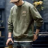 宽松拼接刺绣上衣男士 330g麂皮绒卫衣男冬季 加绒美式 弹力休闲外套