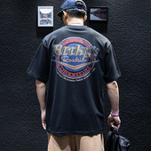 男生圆领体恤潮夏季 美式 半袖 t恤男纯棉宽松潮牌大码 复古印花短袖