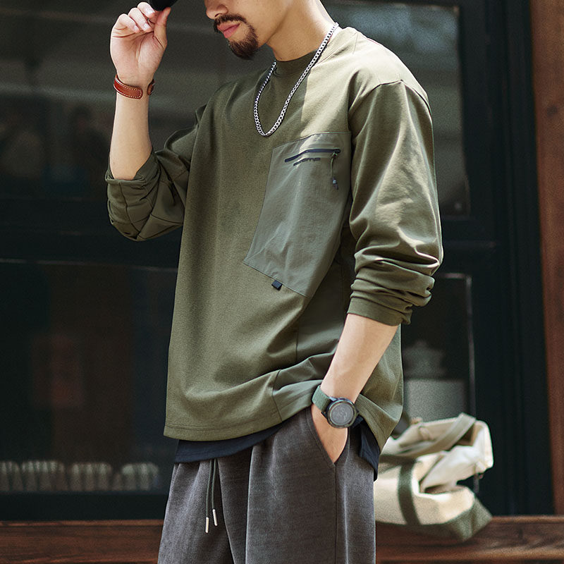 美式户外工装长袖t恤男春季军绿色吸湿速干上衣男士透气打底衫潮