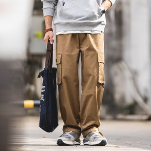 直筒工装 美式 裤 男卡其色宽松大码 2026春季 松紧腰多口袋休闲裤 新款