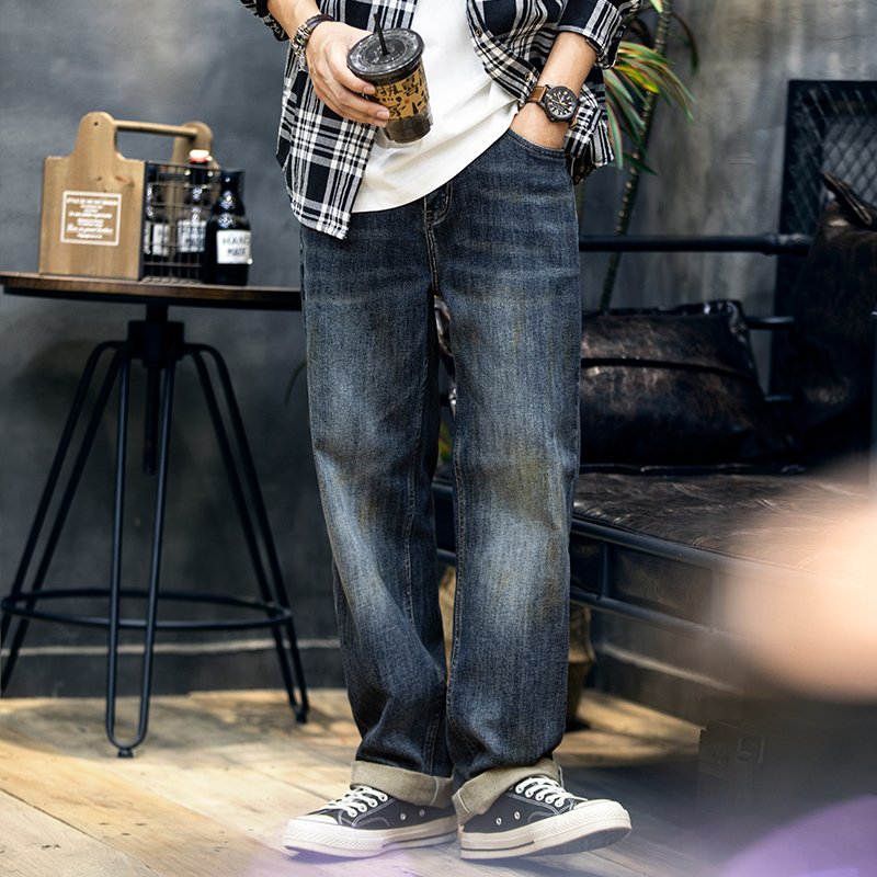 大码潮牌美式复古锥形牛仔裤秋季