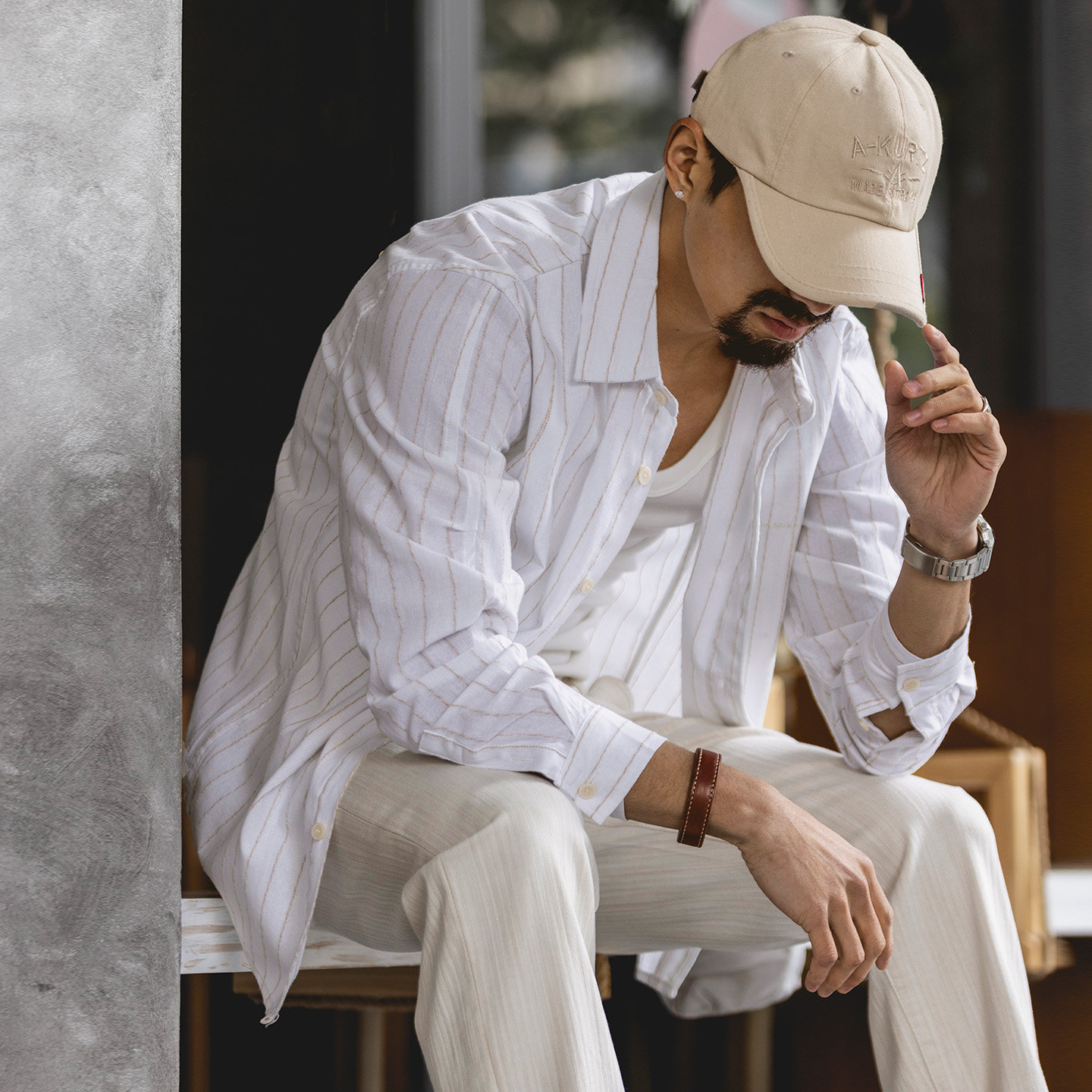 那不勒斯白色长袖条纹衬衫男士2026春季新款棉涤混纺休闲通勤衬衣,男装,衬衫,淘宝优惠券,粉丝福利购,淘宝优惠卷