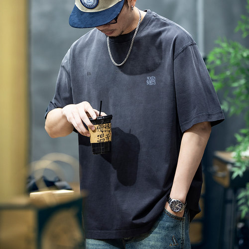 280g渐变短袖t恤美式宽松上衣