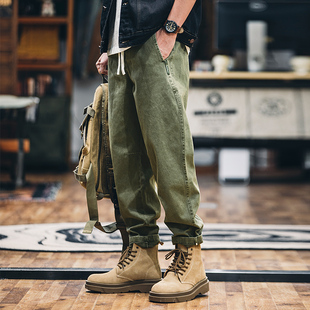 新款 潮牌军绿色工装 裤 美式 休闲裤 子男春季 宽松弹力锥形男士 复古裤