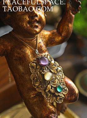 英国镀金琉璃浮雕古着珠宝毛衣链