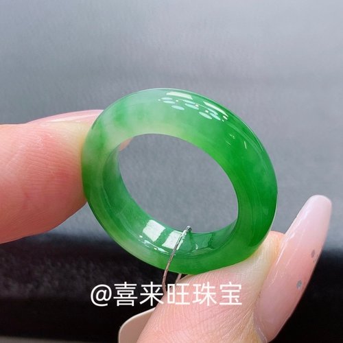 冰种飘绿祖母绿满绿玉石戒指指环
