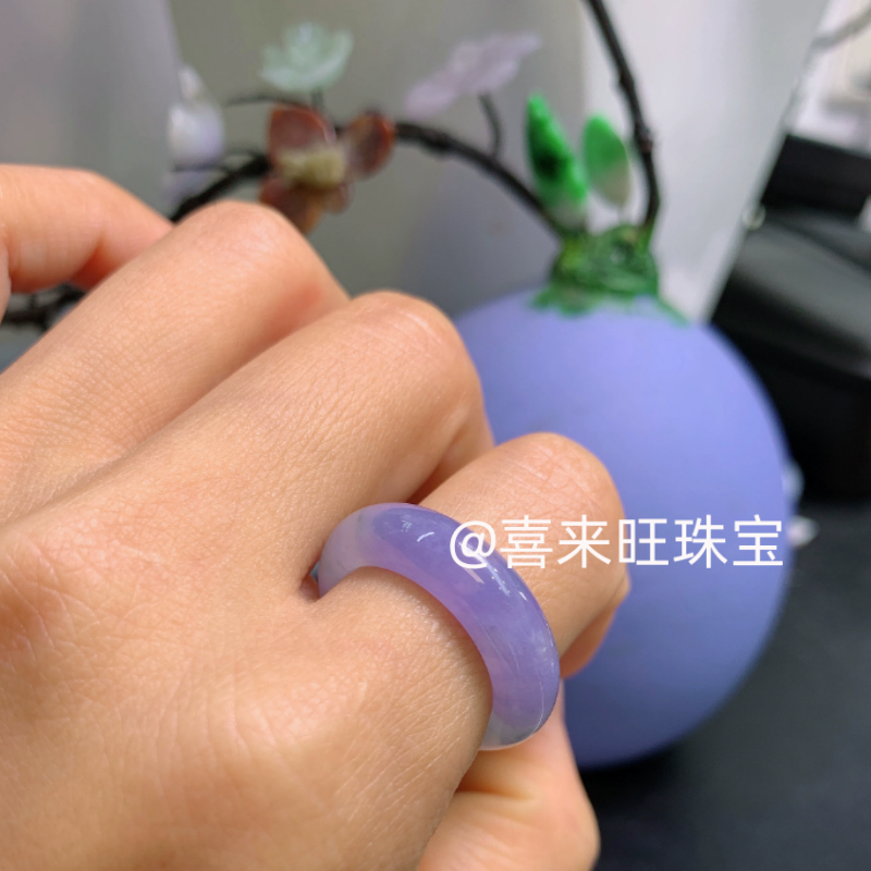 冰种紫罗兰淡紫浅紫玉石戒指指环