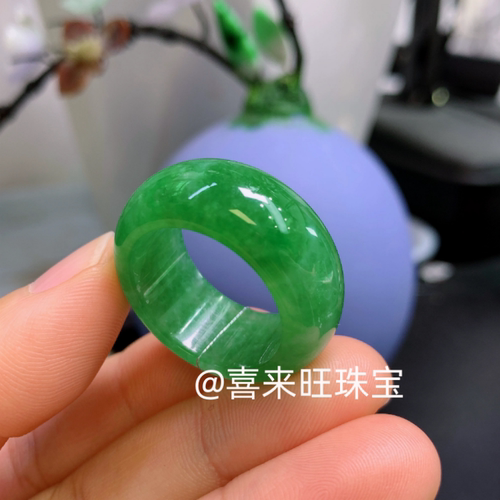 冰种祖母绿满绿辣绿玉石戒指指环