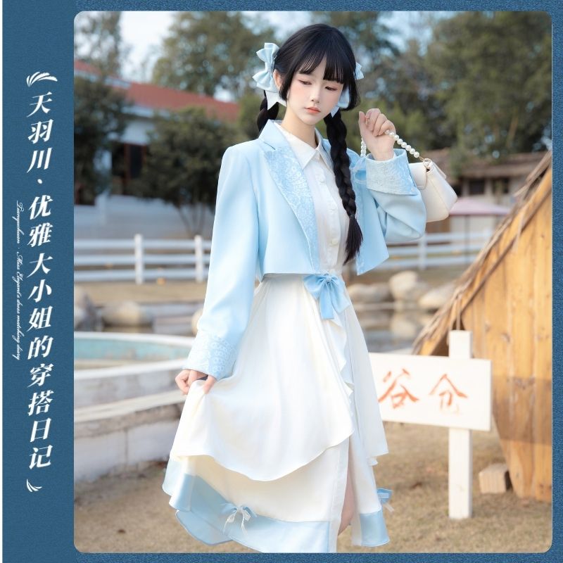 天羽川原创设计感小众复古短外套连衣裙女2025罗马假日上衣裙子春